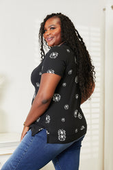 Double Take Dandelion Print Round Neck T-Shirt OutfitFlow